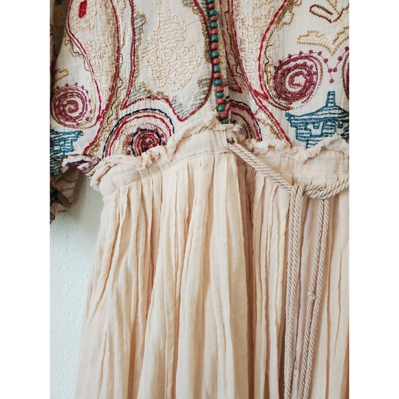 Free People S Mesa Embroidered Cut-Out Midi Dress Beaded Tassels Bohemian Boho - Picture 7 of 16